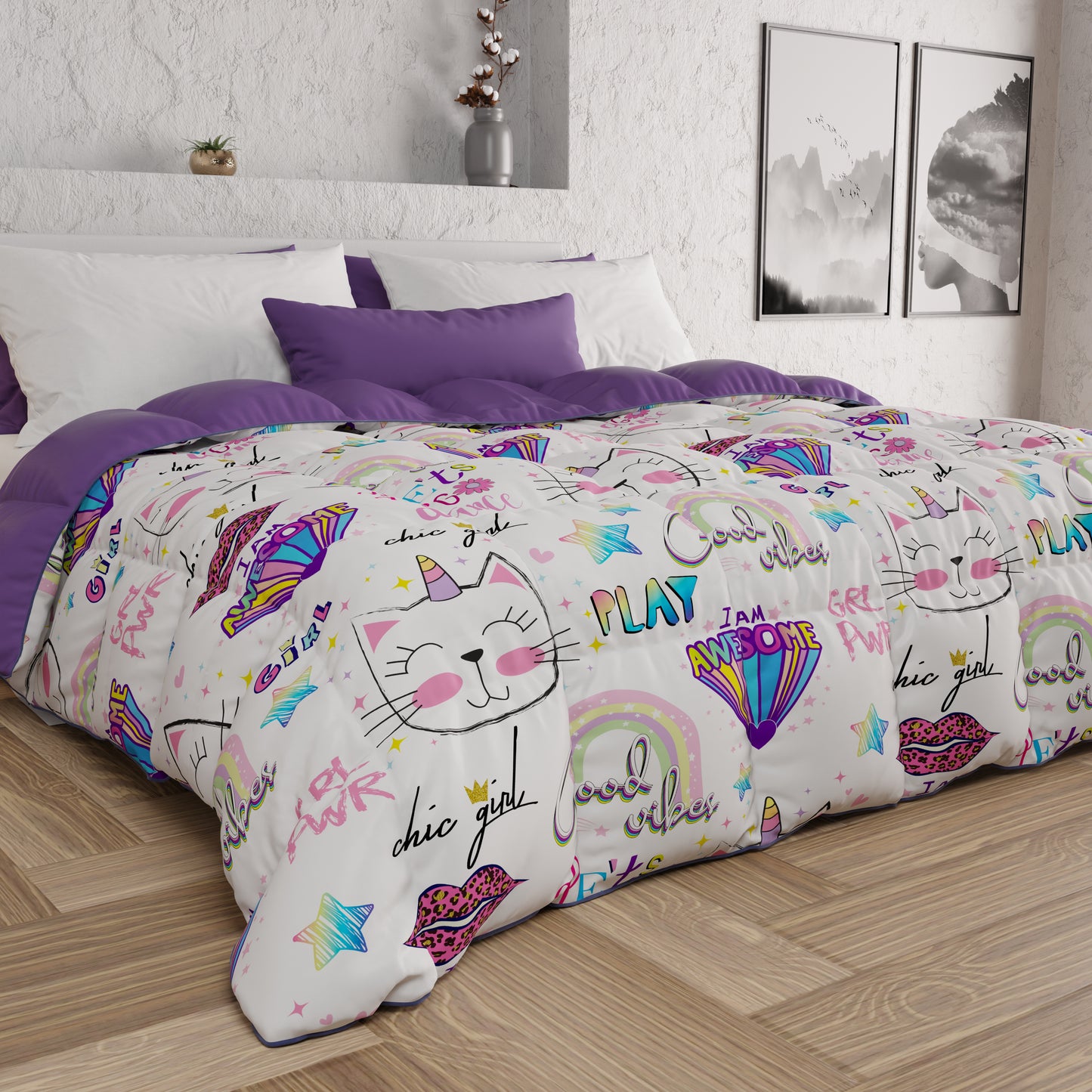 Piumone, Trapunta Matrimoniale, Singola, Piazza e Mezza, Girl Gattino