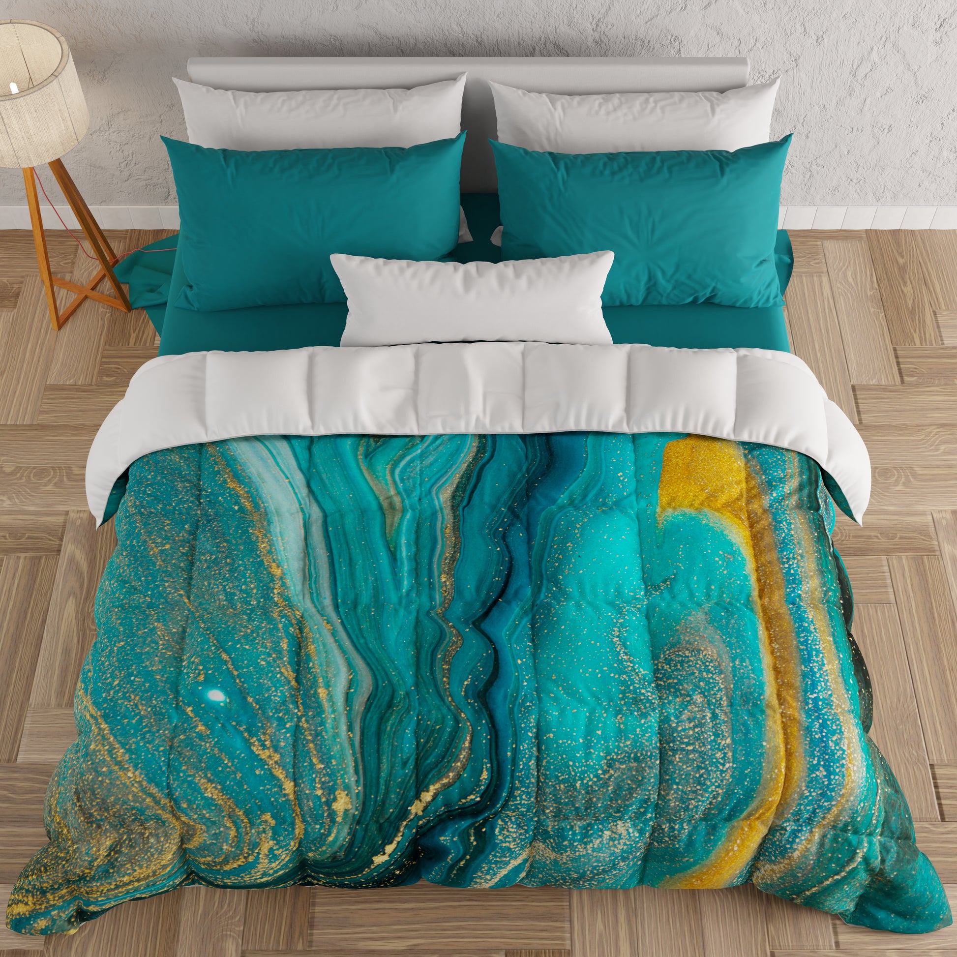 Trapunta Piumone Singolo Anallergica - Caldissima Bicolor Verde Scuro-Verde, Leggera E Morbida - Foto 6