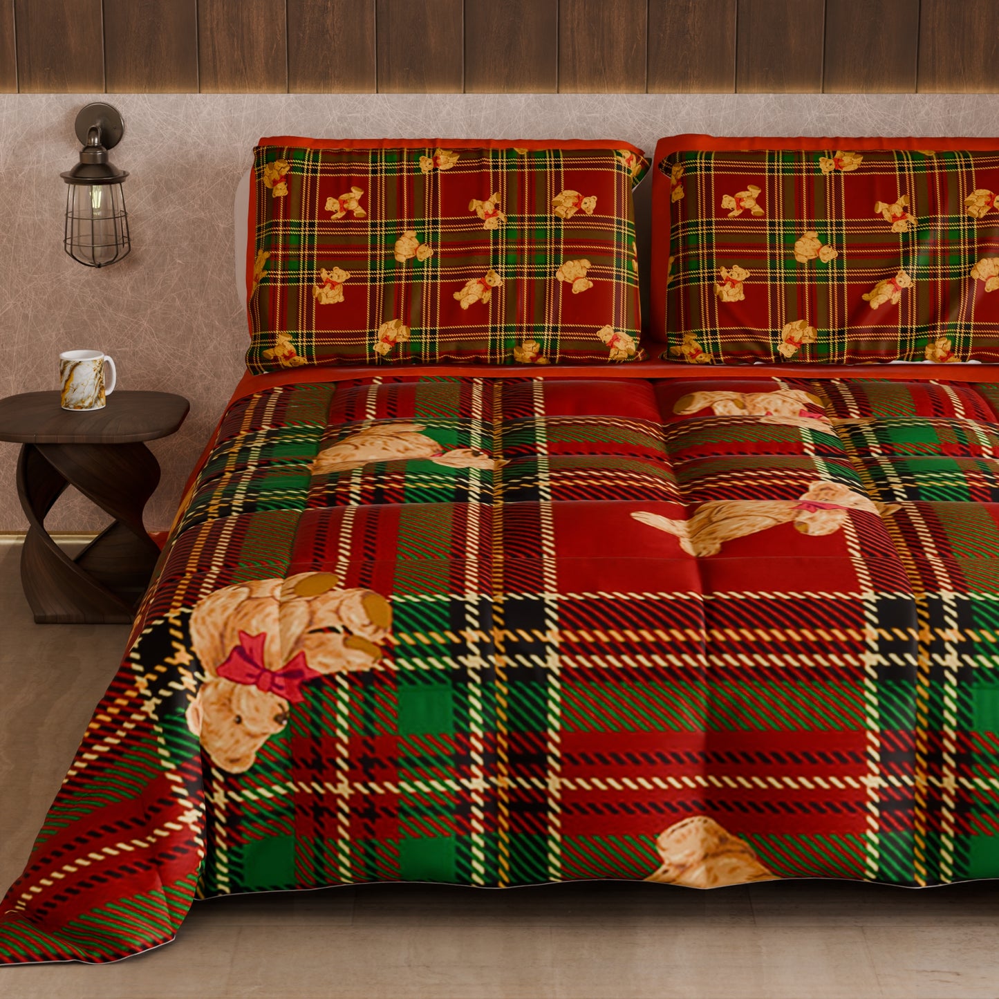 Trapunta Matrimoniale Natale, Singola, Piazza e Mezza Orsetto Tartan