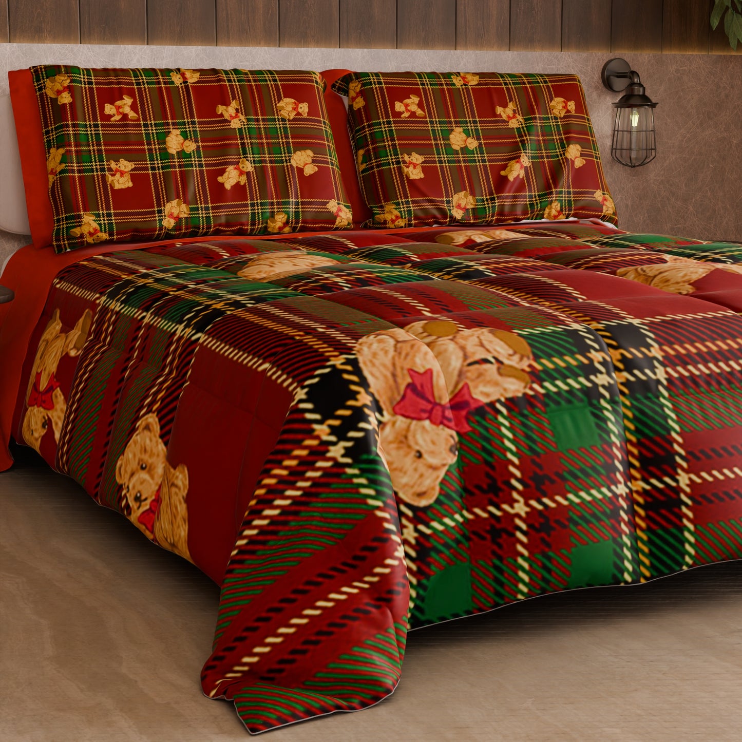 Trapunta Matrimoniale Natale, Singola, Piazza e Mezza Orsetto Tartan