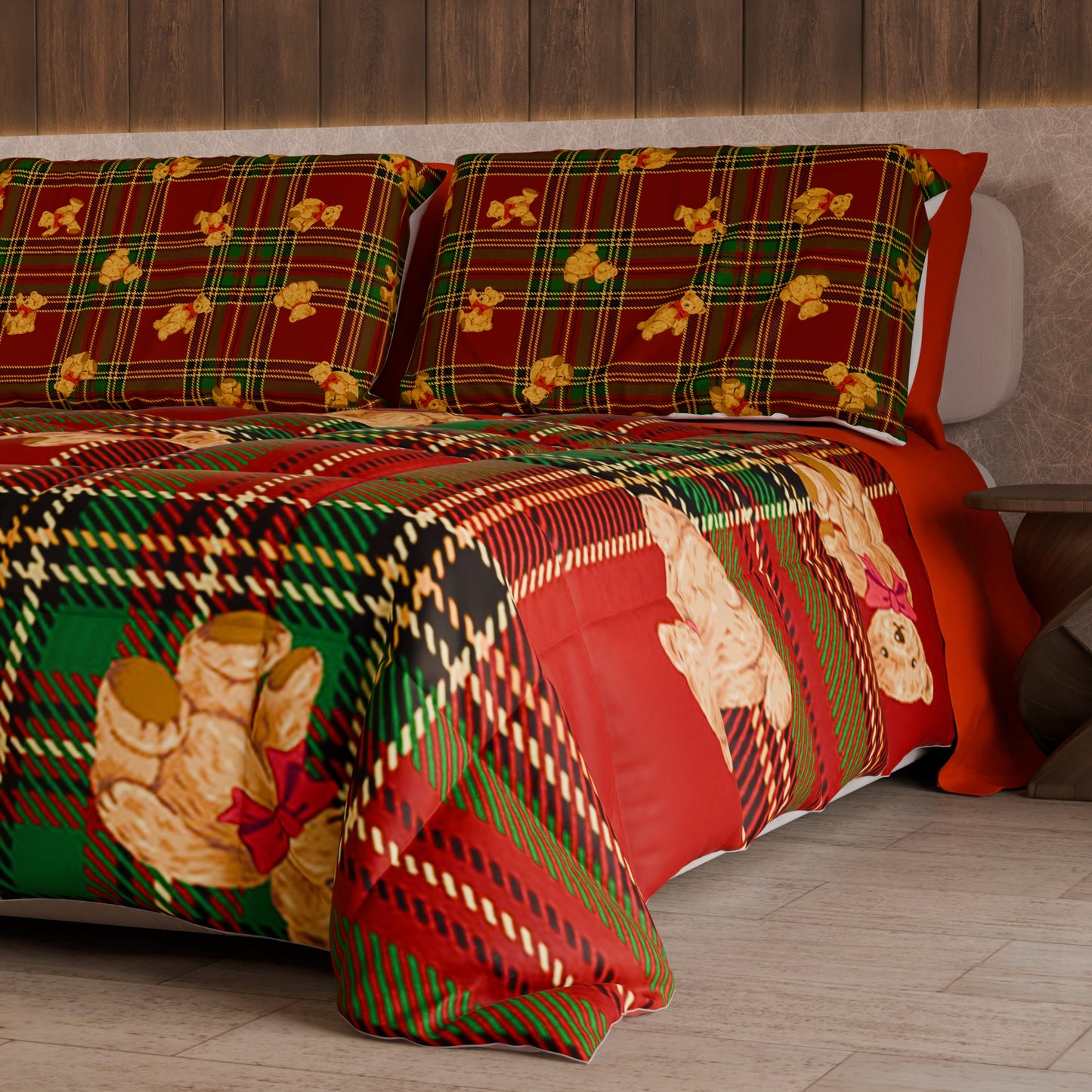 Trapunta Matrimoniale Natale, Singola, Piazza e Mezza Orsetto Tartan