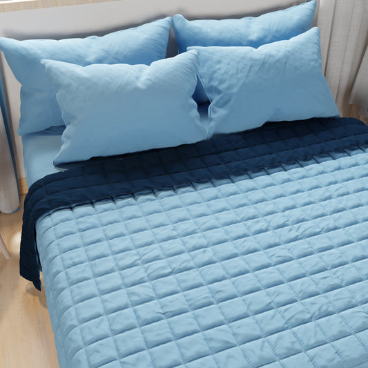 Trapuntino Copriletto Primaverile Autunnale Double Face Celeste Blu