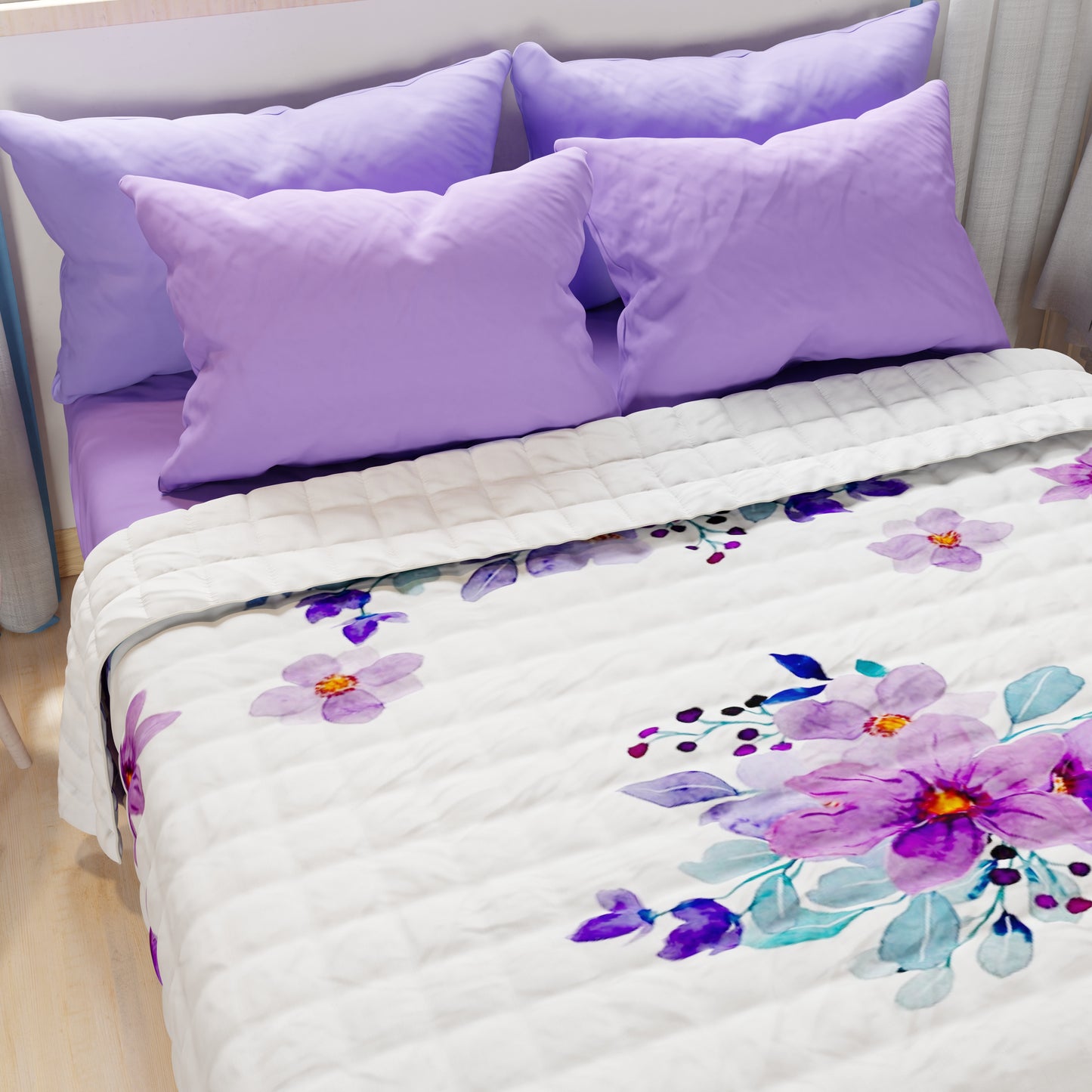 Couvre-lit matelassé printanier et automnal en impression numérique Floral violet