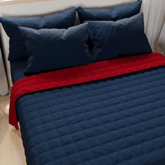 Trapuntino Copriletto Primaverile Autunnale Double Face Blu Bordeaux