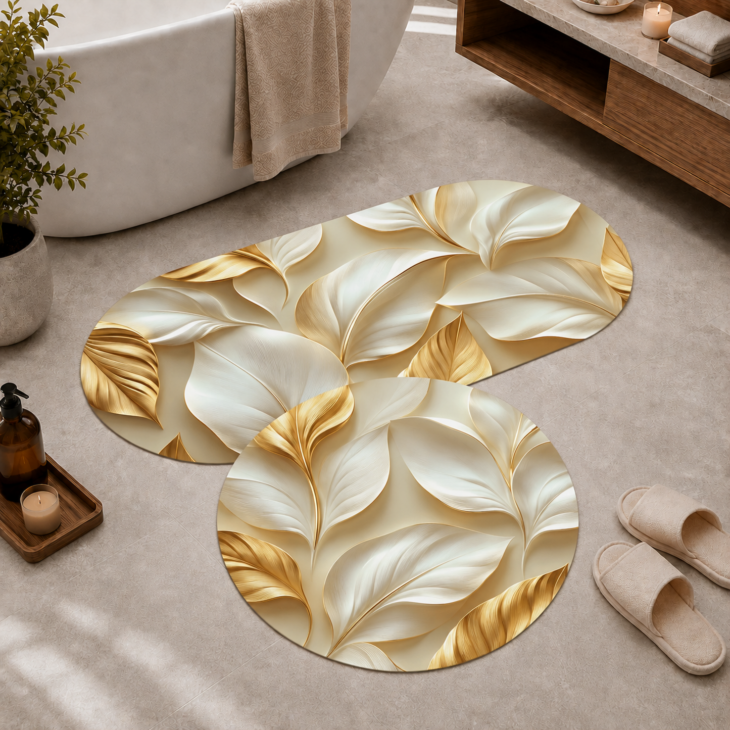Tappeto Bagno Stampa Digitale Forma Ovale Palm 02