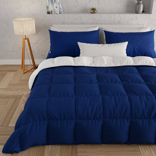 Couette matelassée double, simple, une place et demie, Bleu Blanc