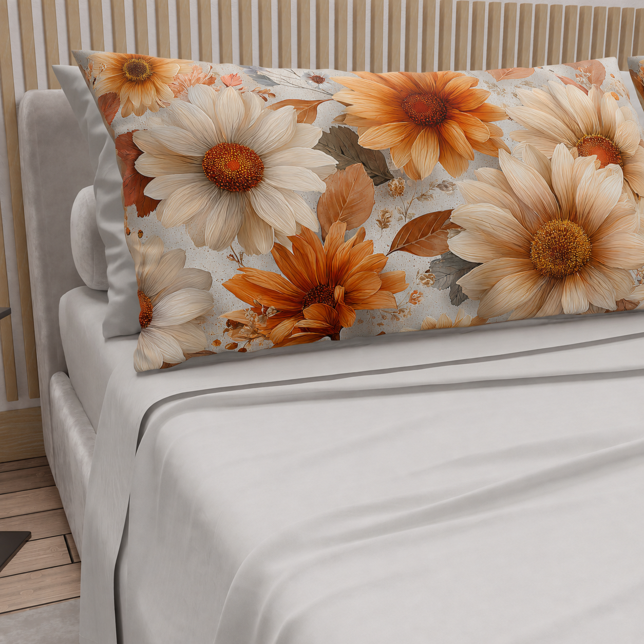 Lenzuola in Cotone, Completo Letto con Federe in Stampa Digitale Autunno 09 Grigio Chiaro