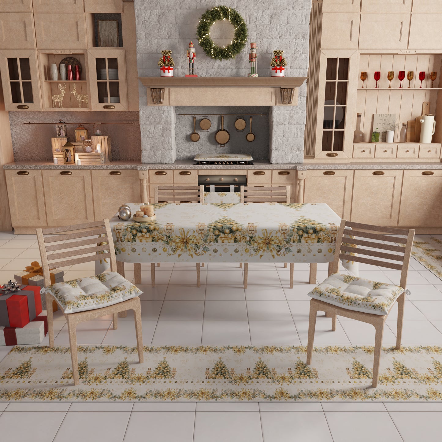 Centrotavola Natalizio per Cucina in Stampa Digitale Xmas Gold