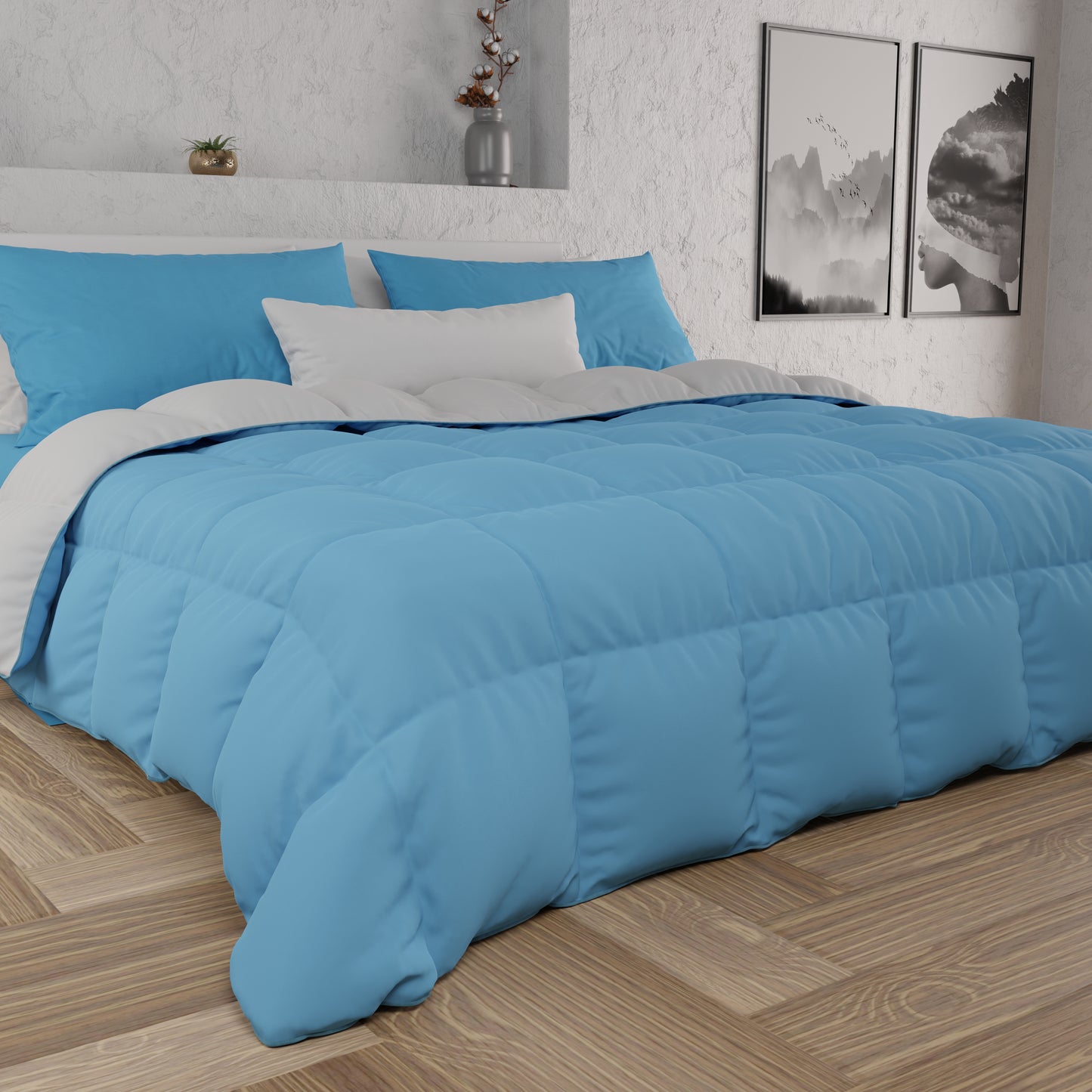 Trapunta Piumone Anallergica Singola - Caldissima, Bicolor Blu E Celeste, Misura Una Piazza - Foto 7