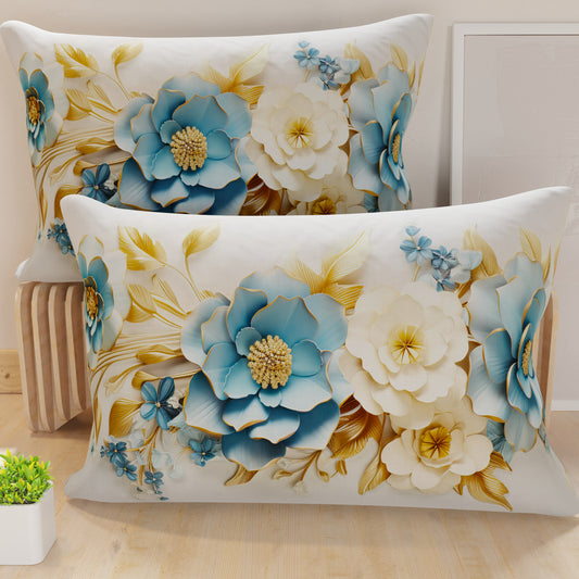 Federe Cuscini in Stampa Digitale, Flower Ceramic 01 Azzurro