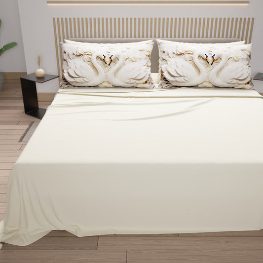 Lenzuola in Cotone, Completo Letto con Federe in Stampa Digitale Cigni