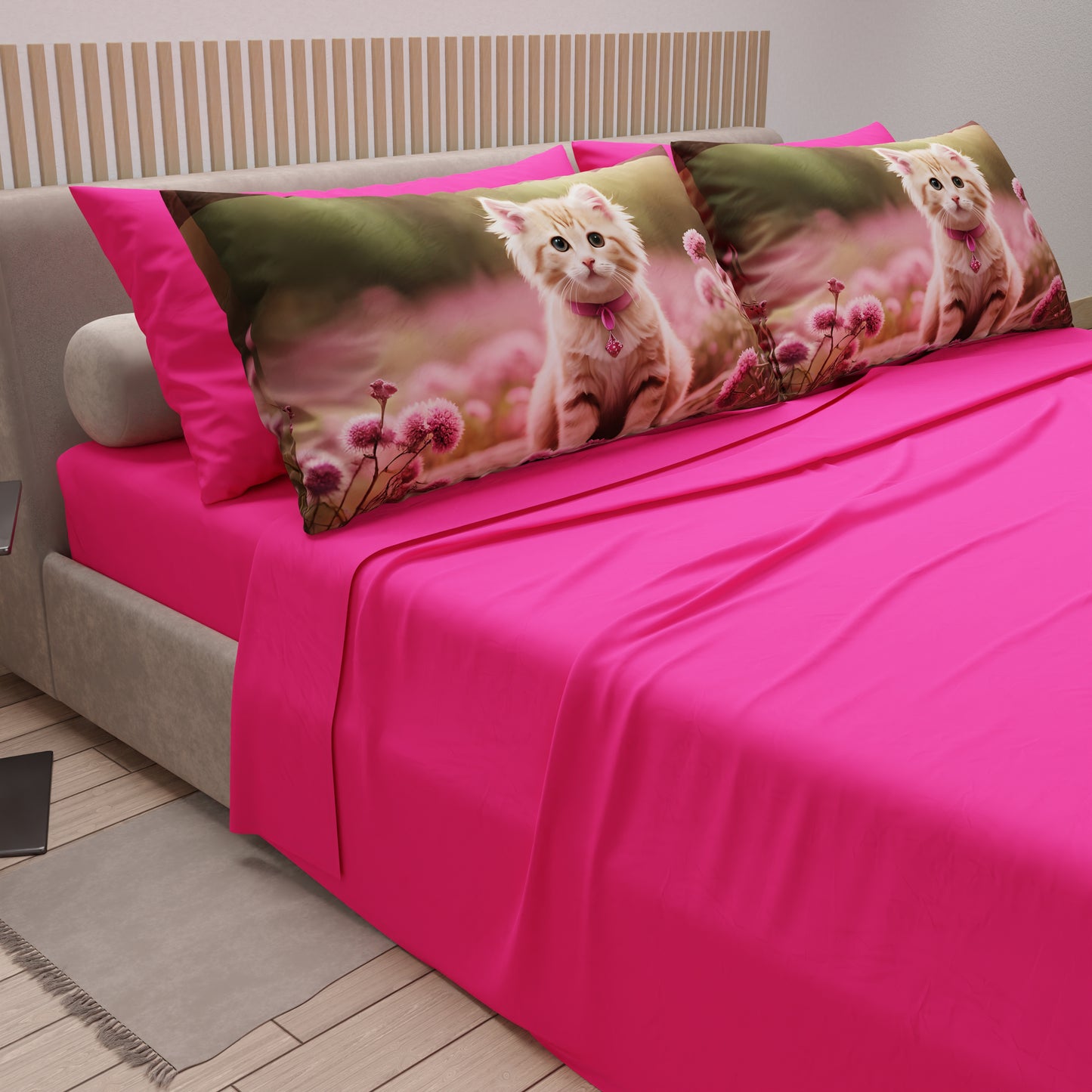 Lenzuola Animali in Cotone, Completo Letto con Federe in Stampa Digitale  Cats 12