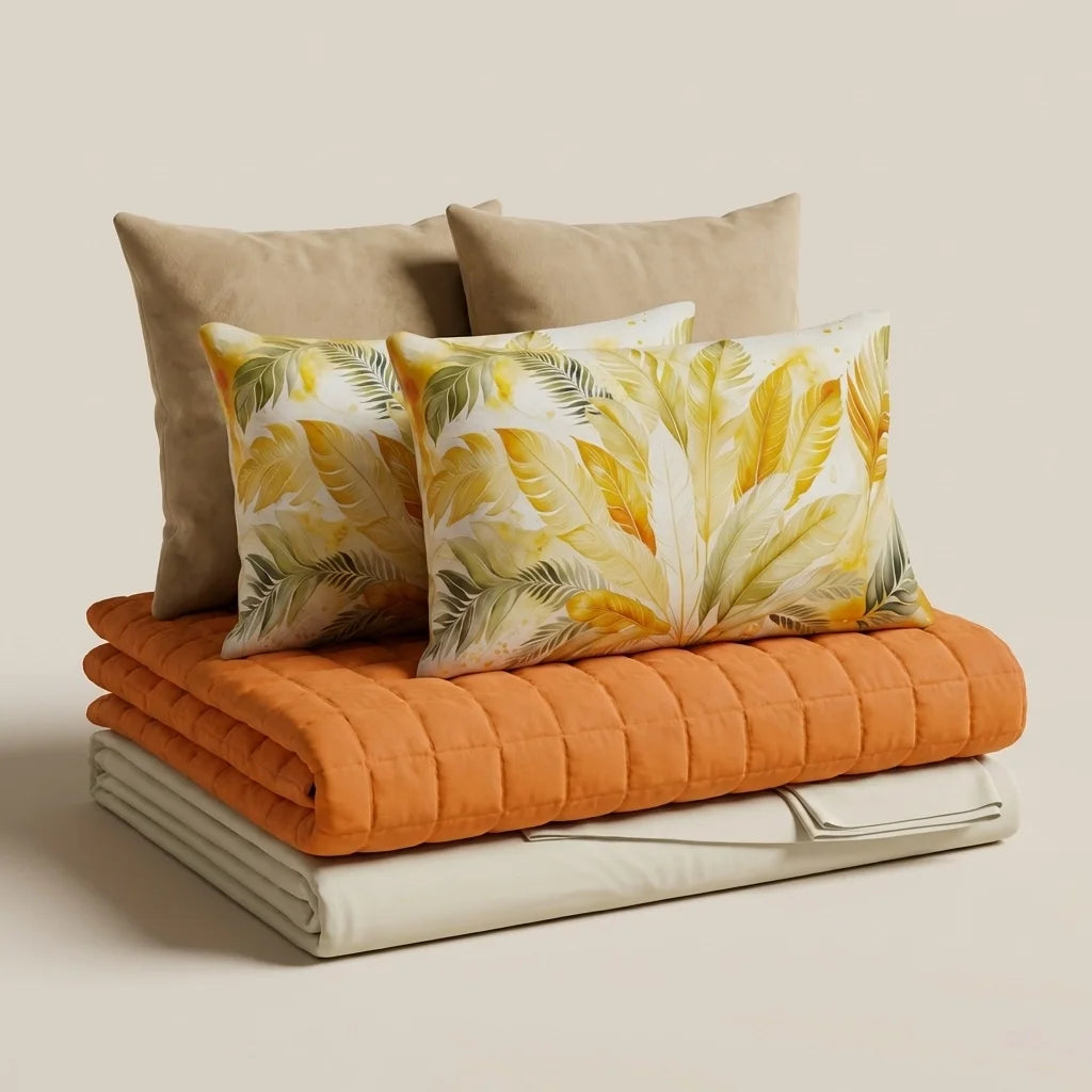 Ensemble Palmwater Olive-Edredon+Draps+Taies d'oreiller+Coussins décoratifs
