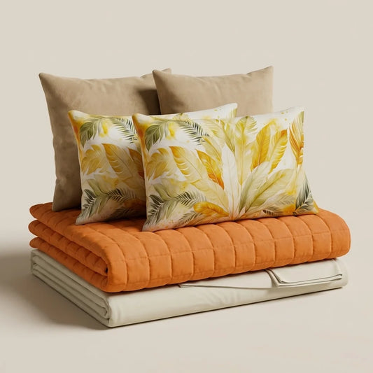 Set Palmwater Oliva-Trapuntino+Lenzuola+Federe+Cuscini Arredo