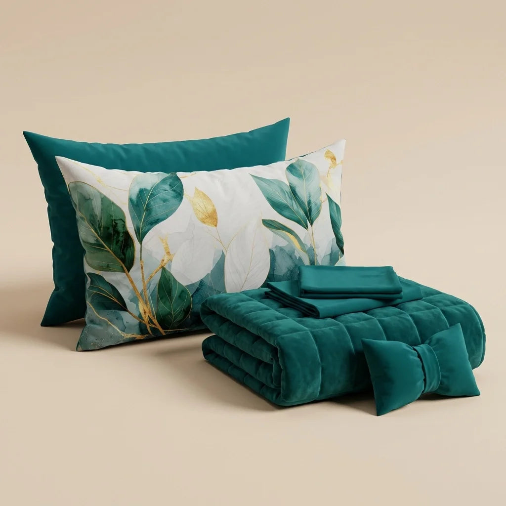 Courtepointe Unie en Velours Outremer + Draps assortis et Taie d'oreiller Digitale