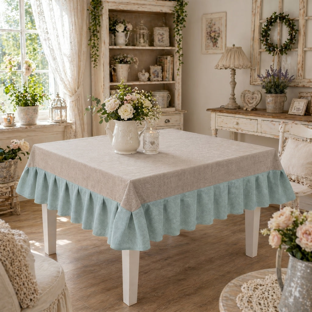 Tovaglia da Tavola Waterproof con Volant Grigio Chiaro / Tiffany