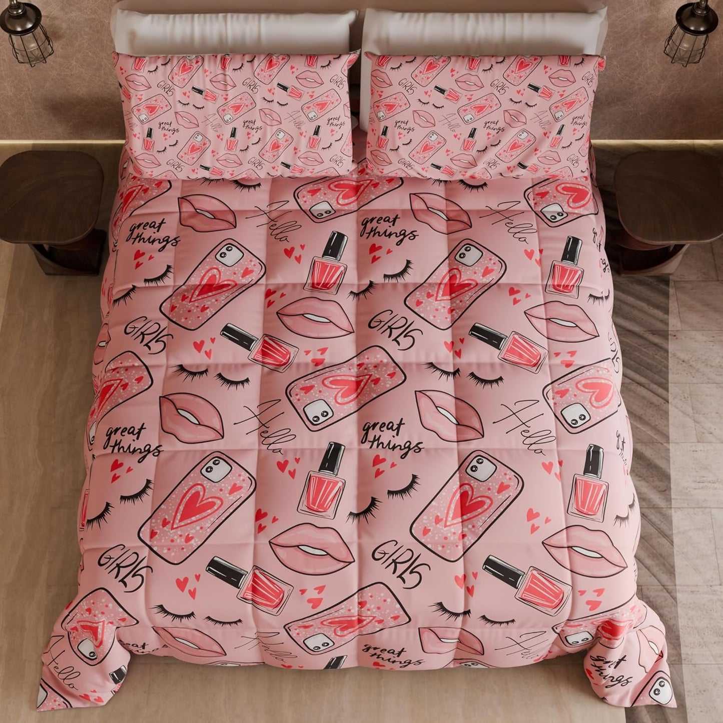 Duvet, Double, Single, Square and Half Quilt, Pink Lipstick