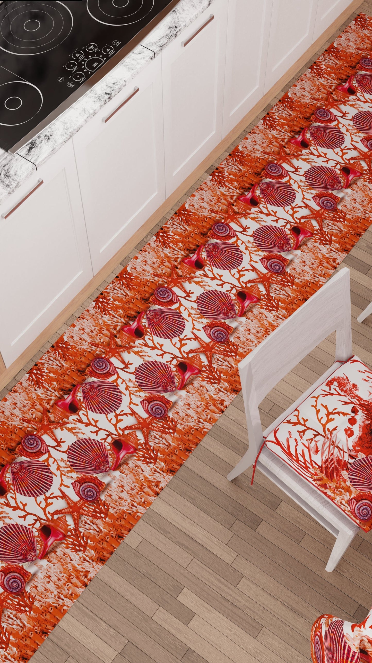 Non-slip kitchen rug, machine washable kitchen runner, red coral by