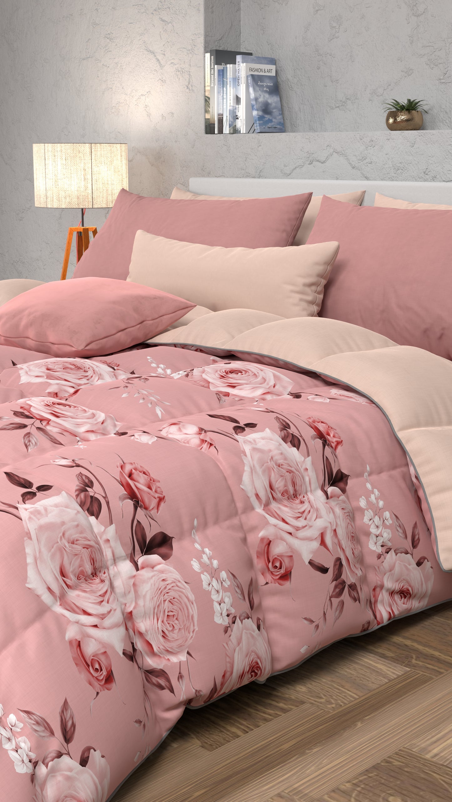 Piumone, Trapunta Matrimoniale, Singola, Piazza e Mezza, Floreale 21 Cipria.