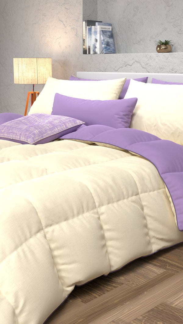Couette Matelassée Double, Simple, 1 place et demie, Crème Lilas