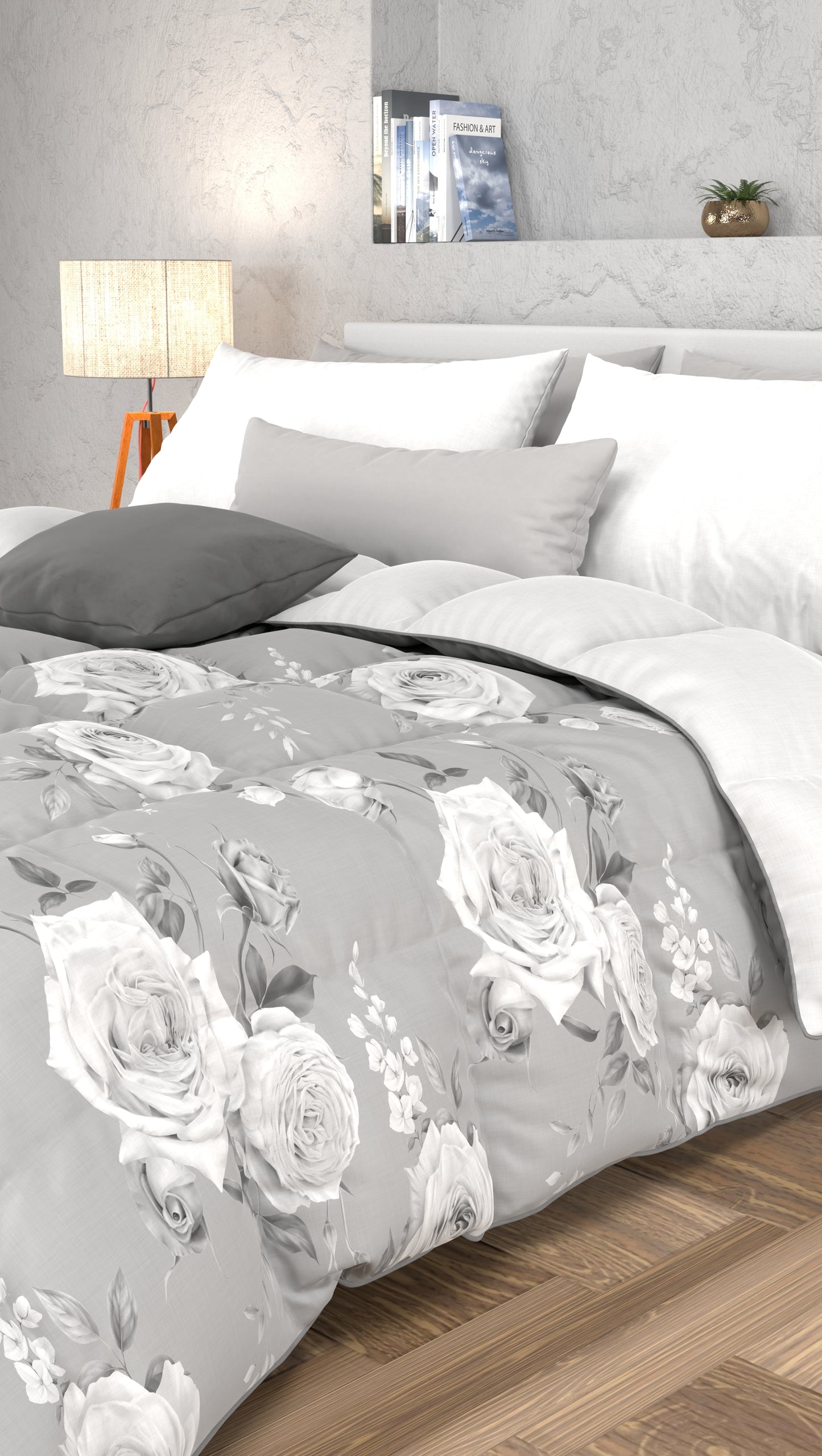 Piumone, Trapunta Matrimoniale, Singola, Piazza e Mezza, Floreale 21 Grigio.