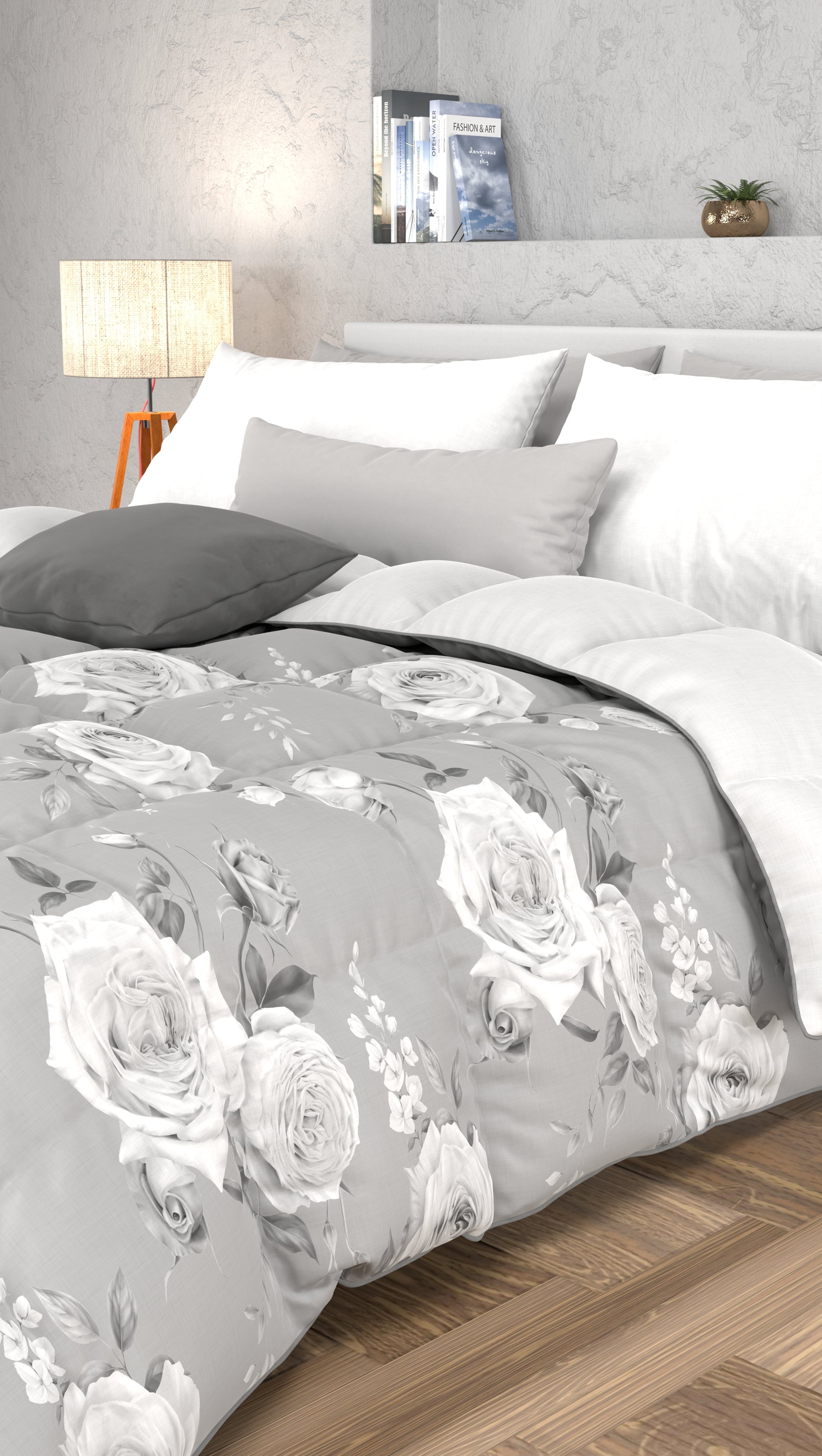 Piumone, Trapunta Matrimoniale, Singola, Piazza e Mezza, Floreale 21 Grigio.