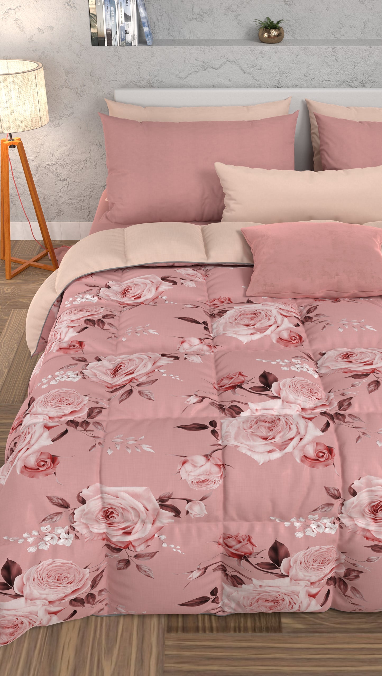 Piumone, Trapunta Matrimoniale, Singola, Piazza e Mezza, Floreale 21 Cipria.