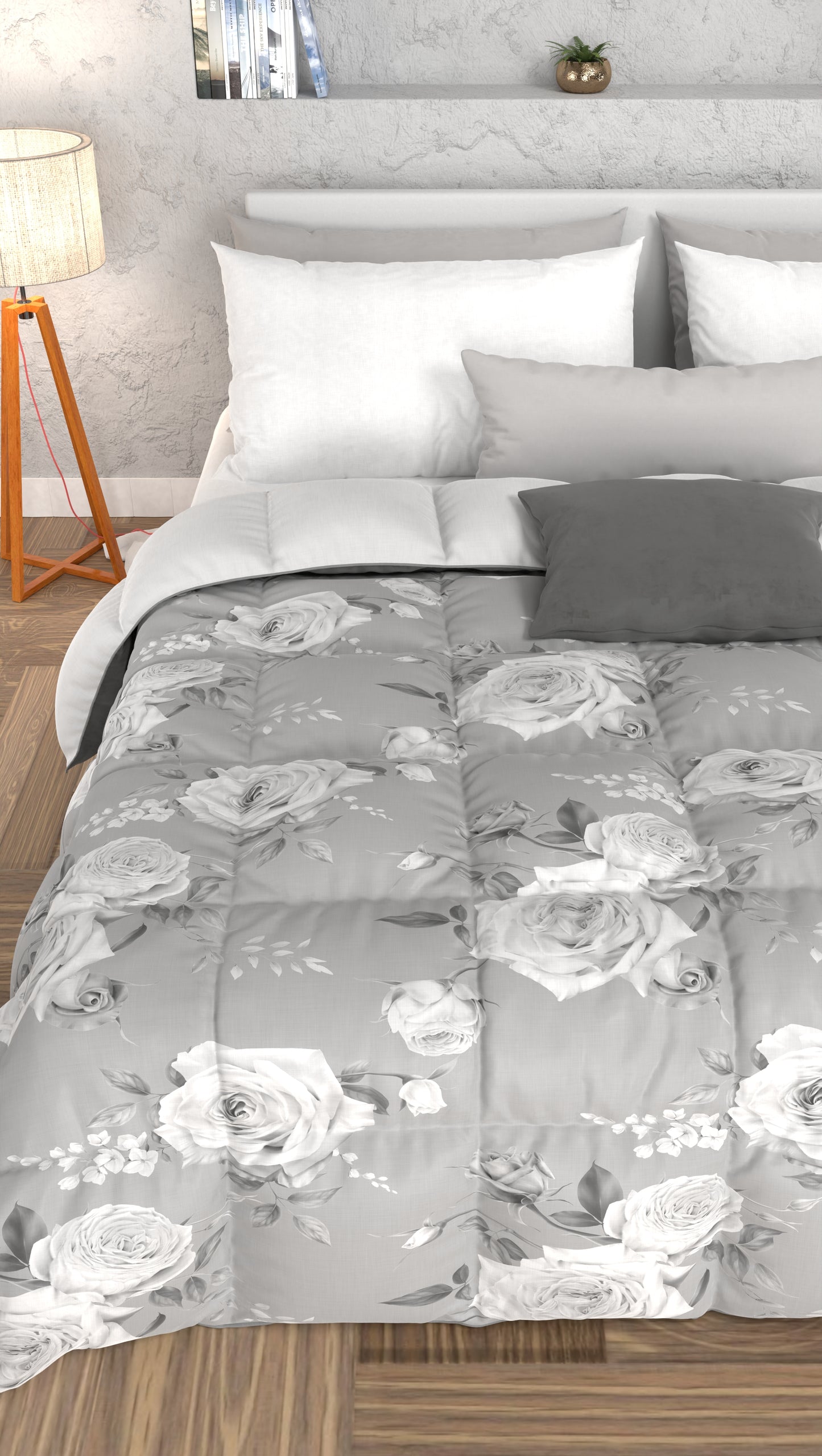 Piumone, Trapunta Matrimoniale, Singola, Piazza e Mezza, Floreale 21 Grigio.