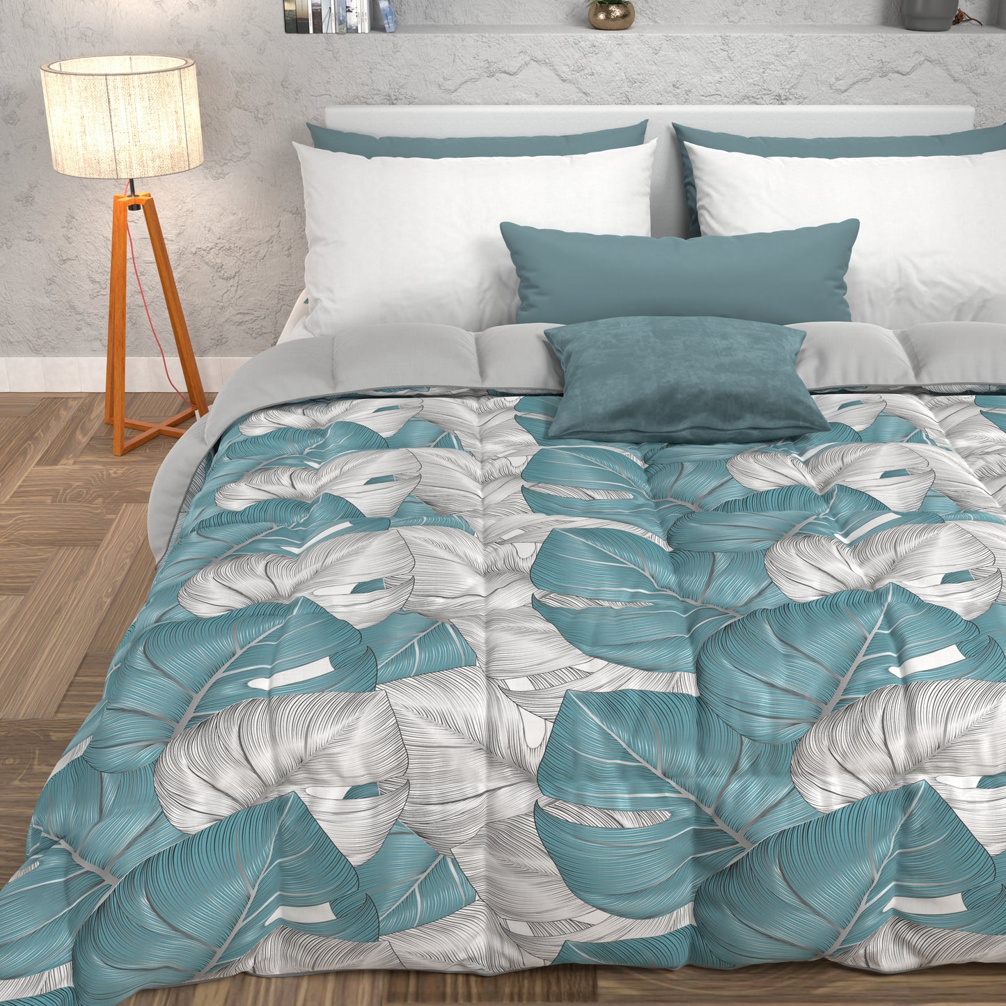 Piumone, Trapunta Matrimoniale, Singola, Piazza e Mezza, Tropical 05 Celeste.