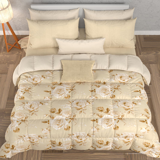 Piumone, Trapunta Matrimoniale, Singola, Piazza e Mezza, Floreale 21 Beige.