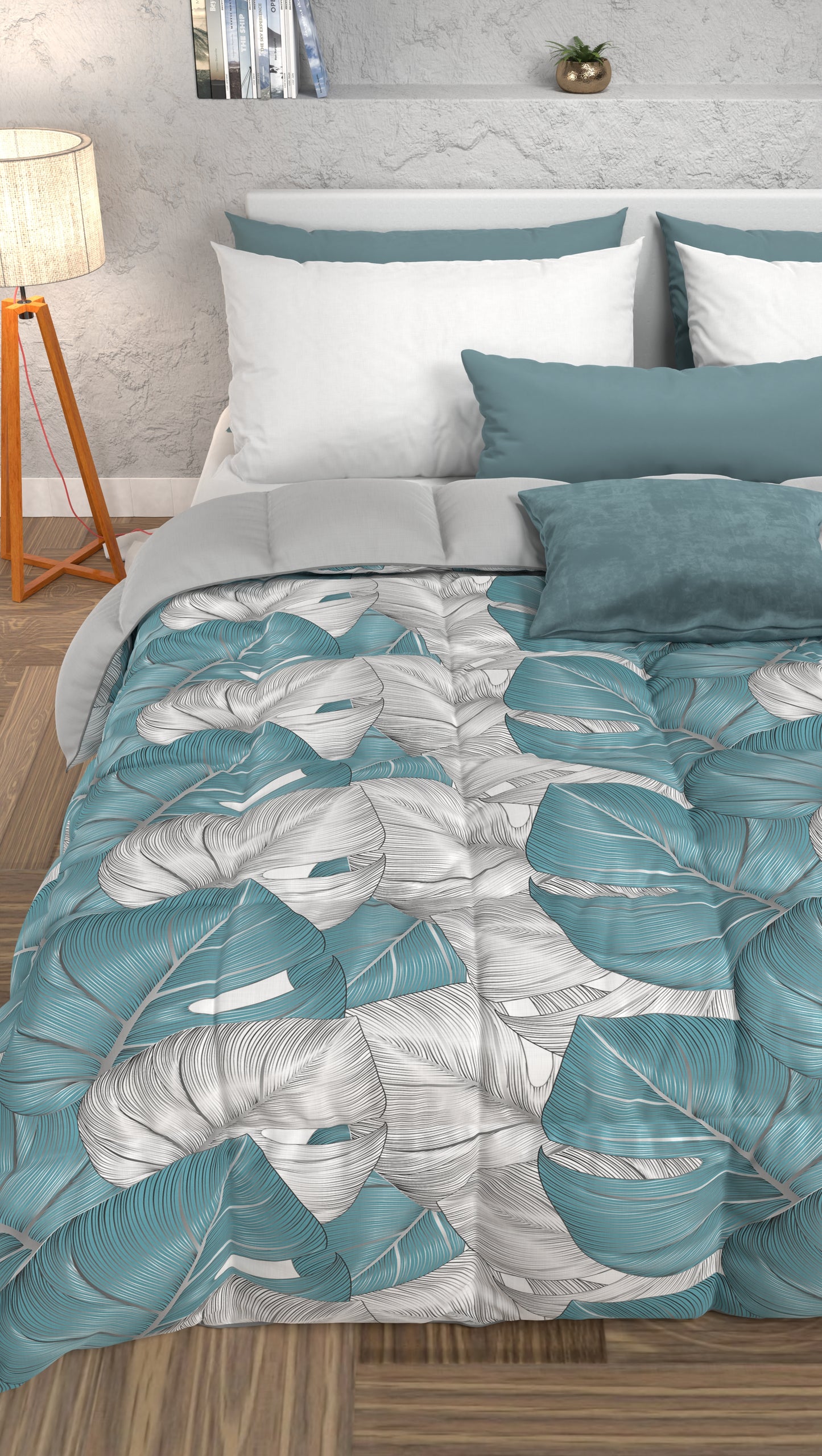 Piumone, Trapunta Matrimoniale, Singola, Piazza e Mezza, Tropical 05 Celeste.