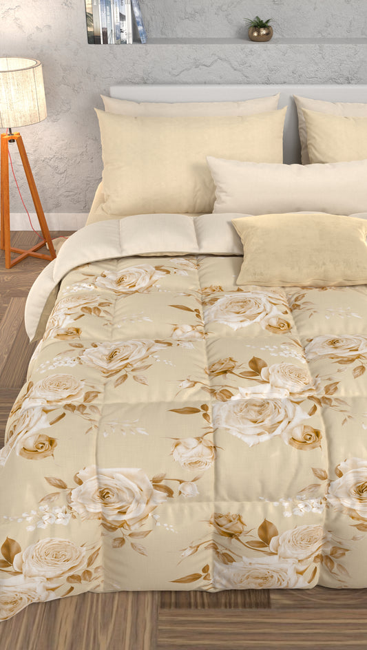 Piumone, Trapunta Matrimoniale, Singola, Piazza e Mezza, Floreale 21 Beige.