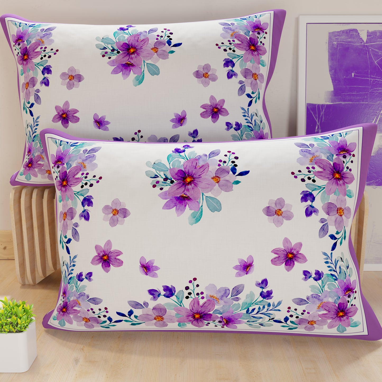 Taies d'oreiller, housses de coussin en impression numérique, motif floral violet