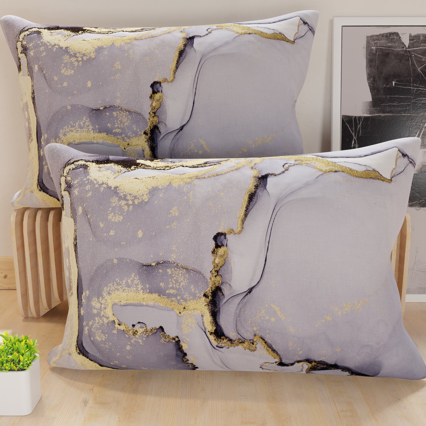 Pillowcases, Digitally Printed Cushion Covers, Dark Gray Marble