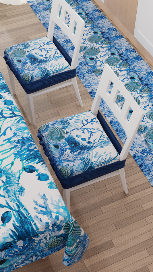 Coussins pour chaises avec élastique, Housses de chaise en impression numérique 2 Corail Bleu
