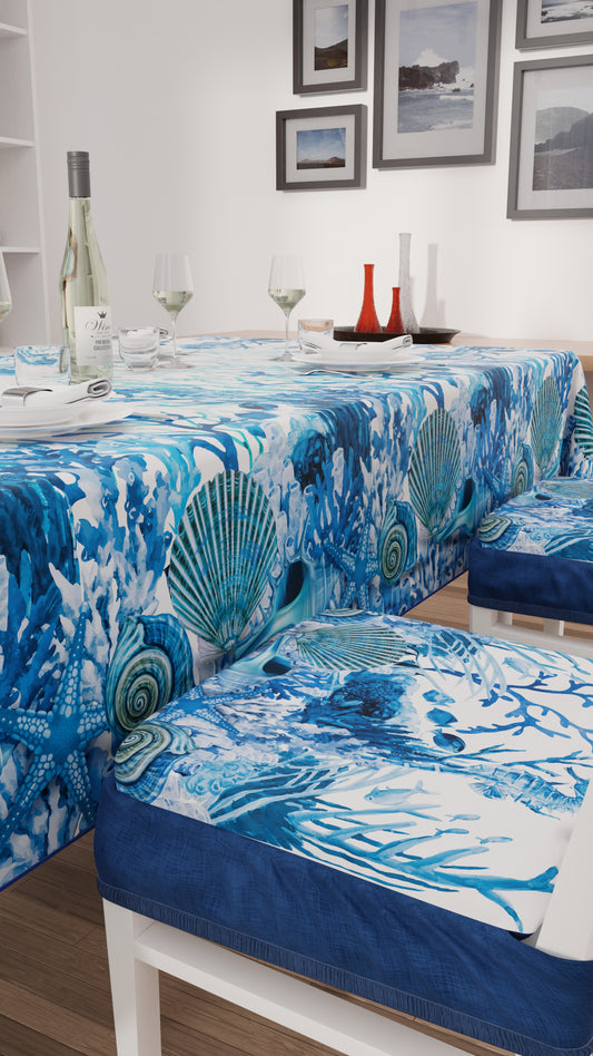 Coussins pour chaises avec élastique, Housses de chaise en impression numérique 2 Corail Bleu