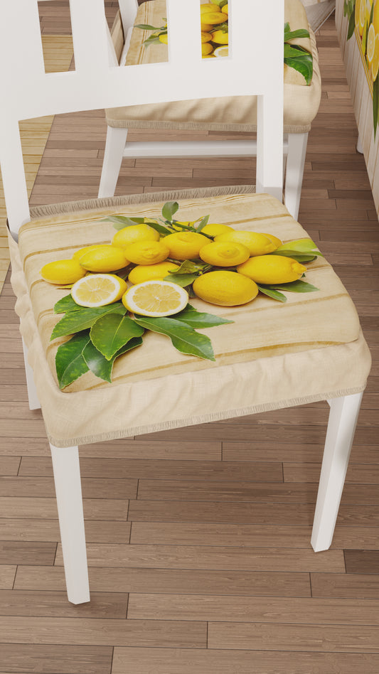 Chair Cushions with Elastic Lemon Digital Print Chair Cover 2 Pieces