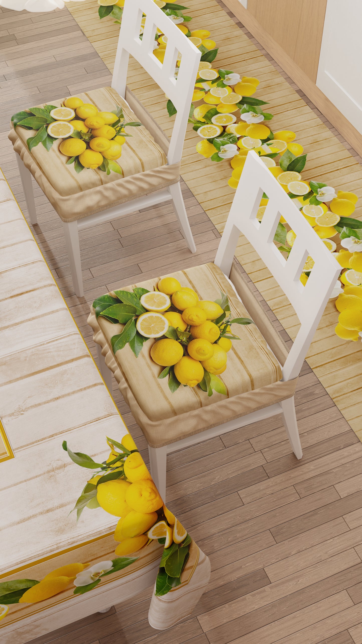 Coussins de chaise avec housse de chaise élastique à impression numérique 2 pièces citron