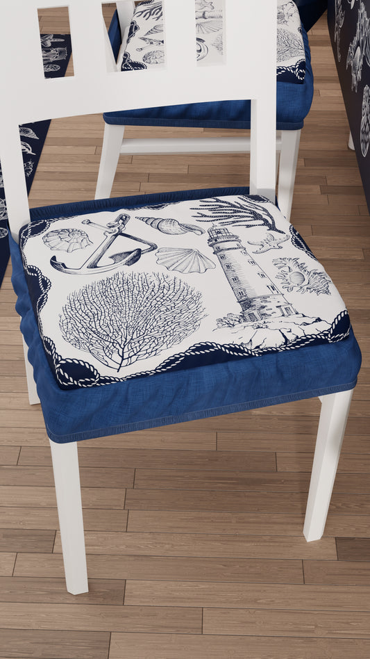 Chair Cushions with Elastic Digital Print Chair Cover 2 Pieces Marine