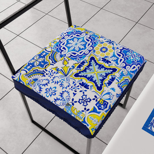 Coussins de chaise avec housse de chaise élastique en impression numérique 2 pièces Vietri 02 Bleu