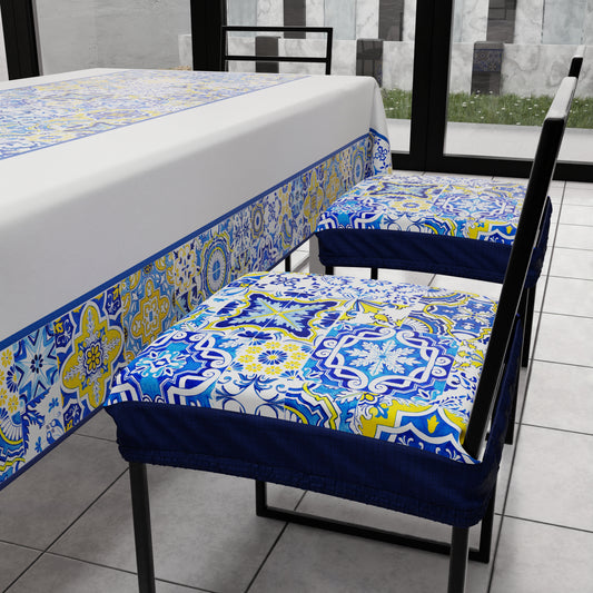 Coussins pour chaises avec élastique, housses de chaise en impression digitale Vietri 02 bleu