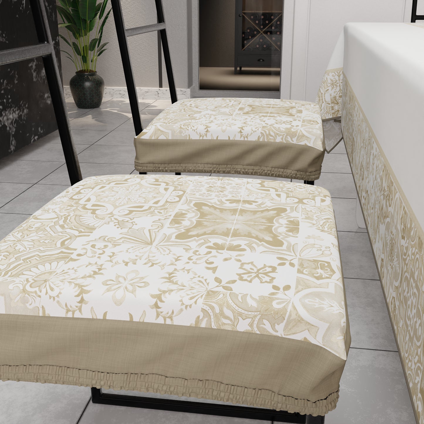 Chair Cushions with Elastic Chair Cover in Digital Print 2 Pieces Vietri 02 Beige