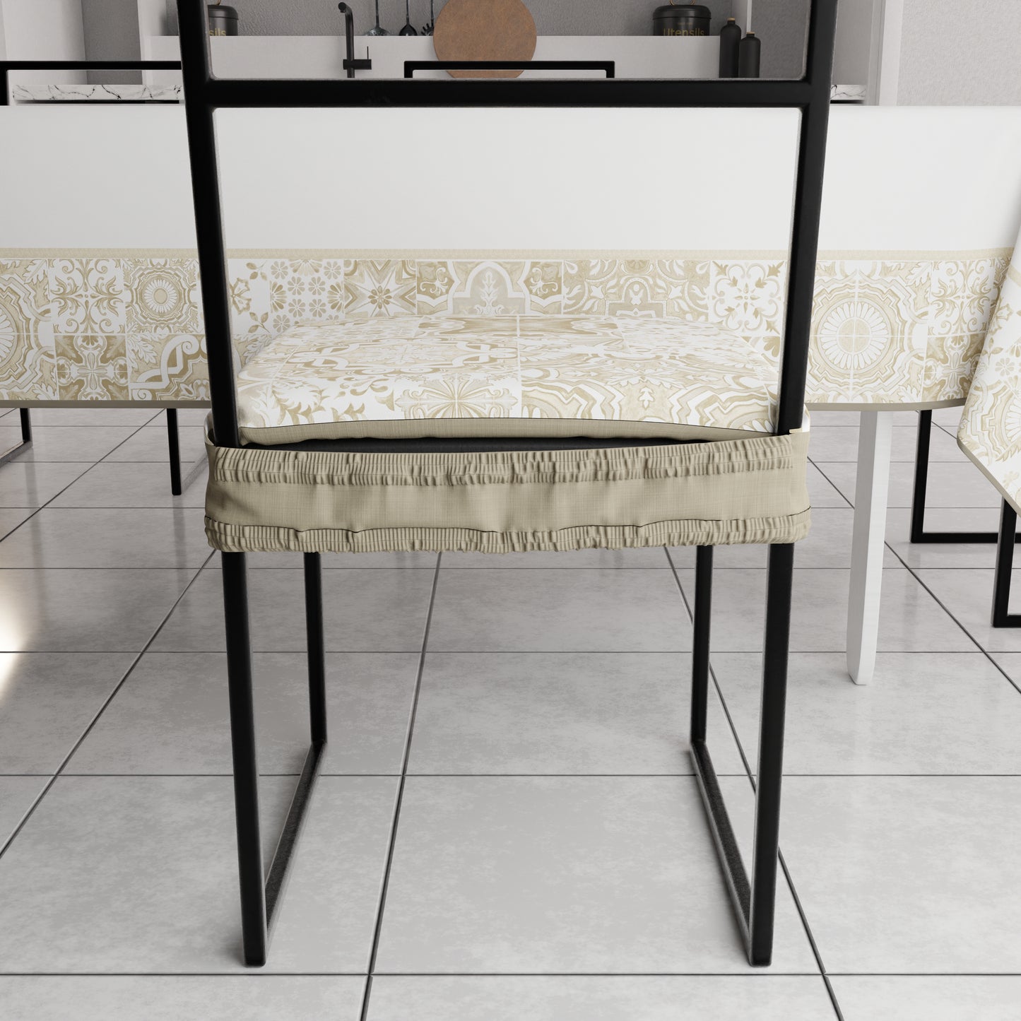 Coussins de chaise avec housse de chaise élastique en impression numérique 2 pièces Vietri 02 Beige