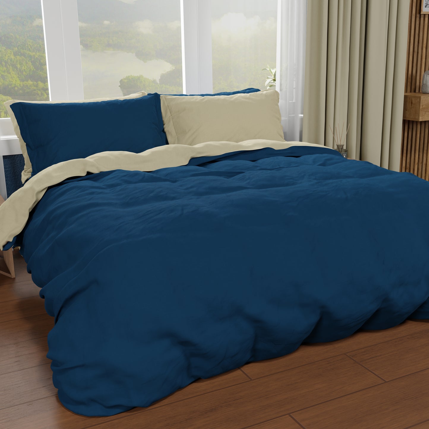 Double Duvet Cover, Duvet Cover and Pillowcases, Midnight Blue/Taupe