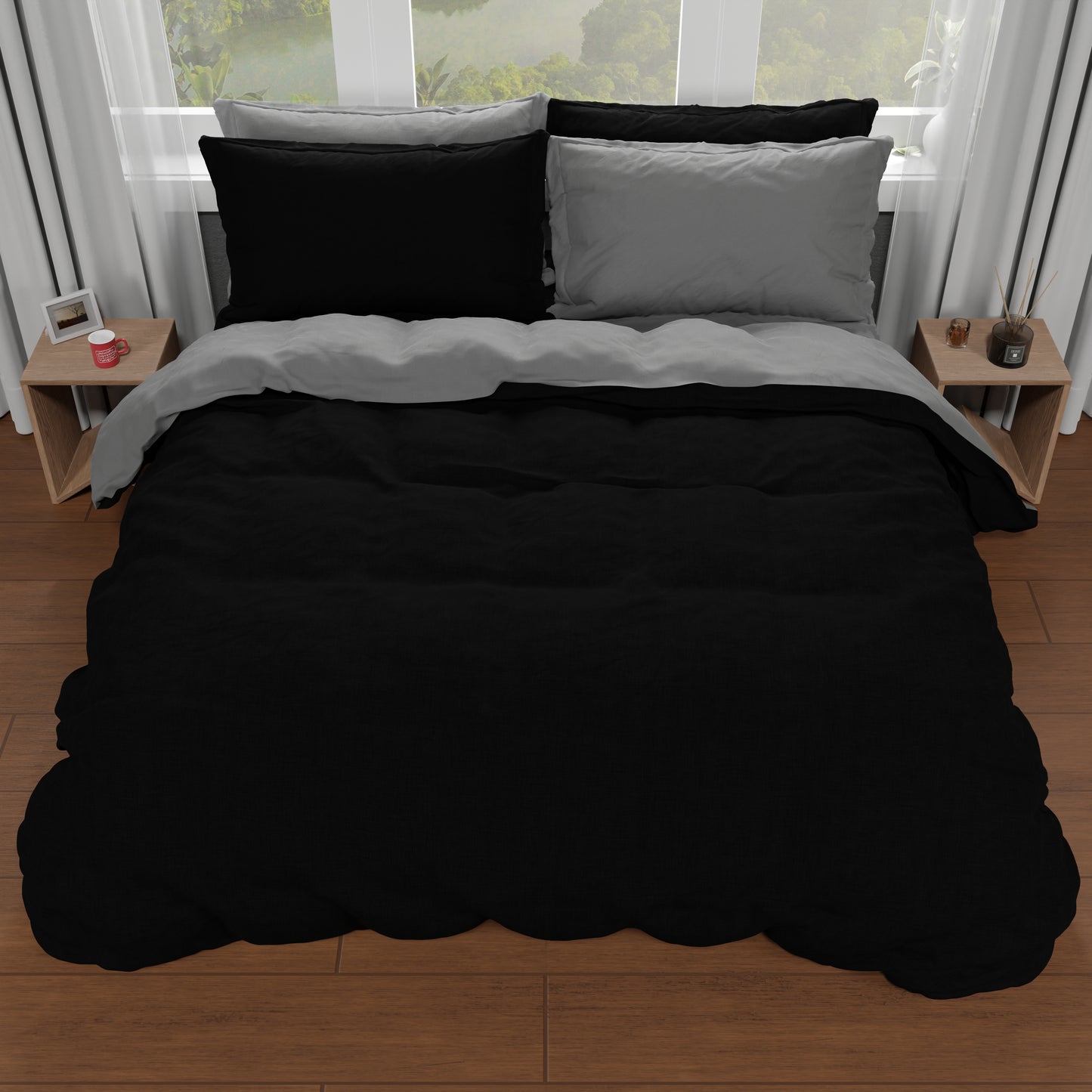 Double Duvet Cover, Duvet Cover and Pillowcases, Dark Grey/Black
