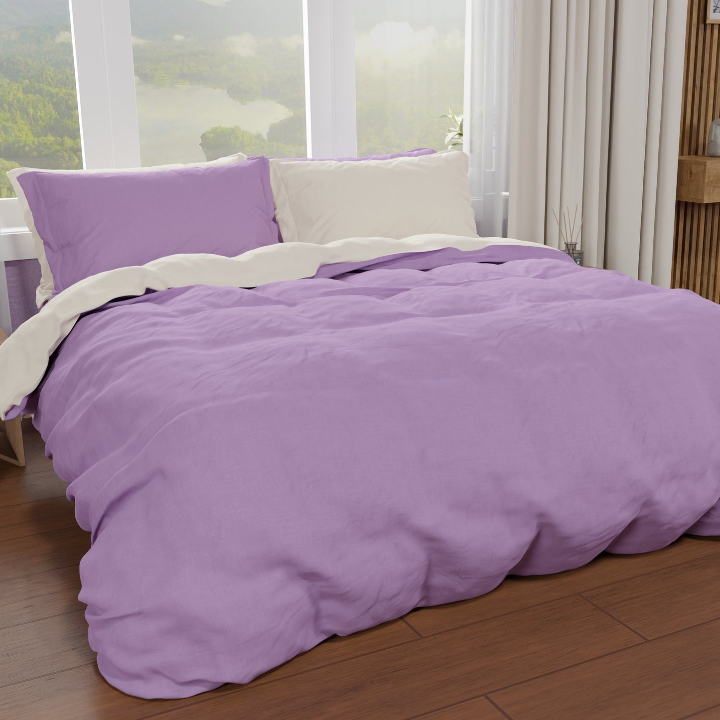 Double Duvet Cover, Duvet Cover and Pillowcases, Lilac/Cream
