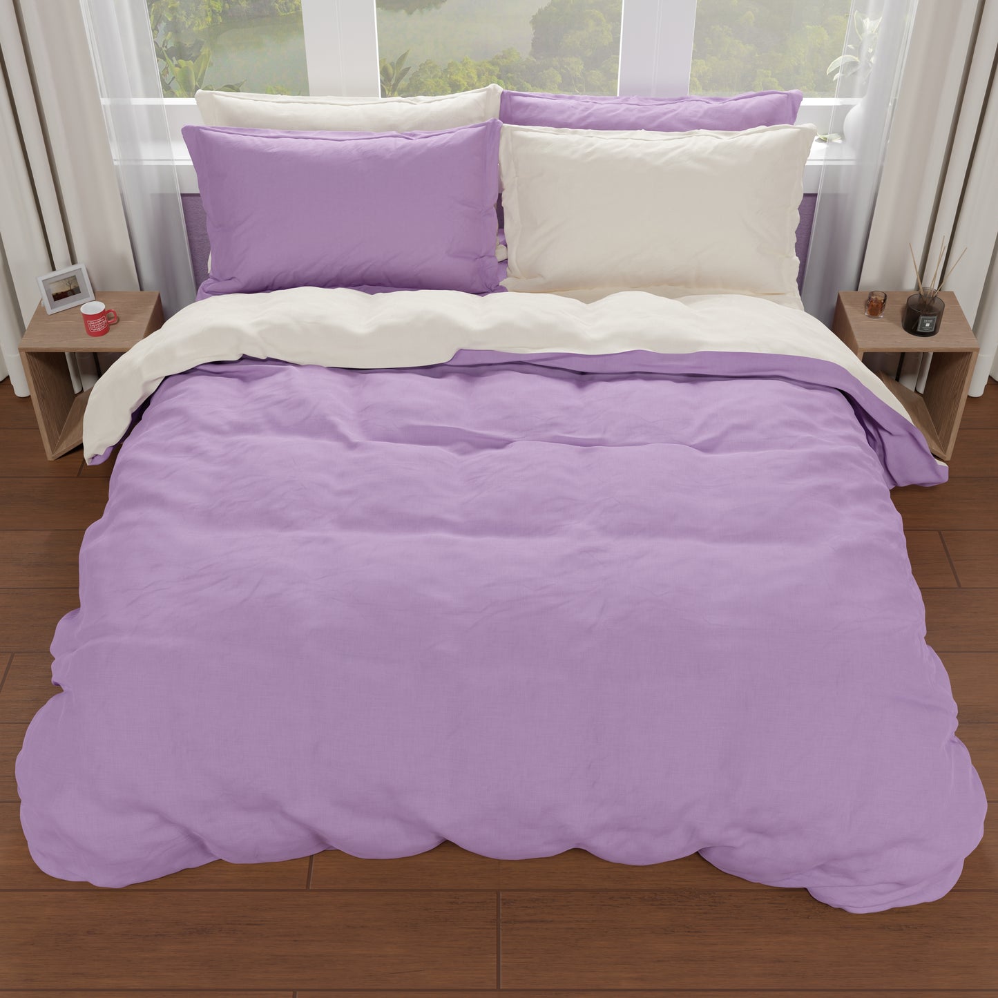 Double Duvet Cover, Duvet Cover and Pillowcases, Lilac/Cream