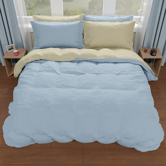 Housse de Couette Double, Housse de Couette et Taies d'Oreiller, Taupe/Céleste