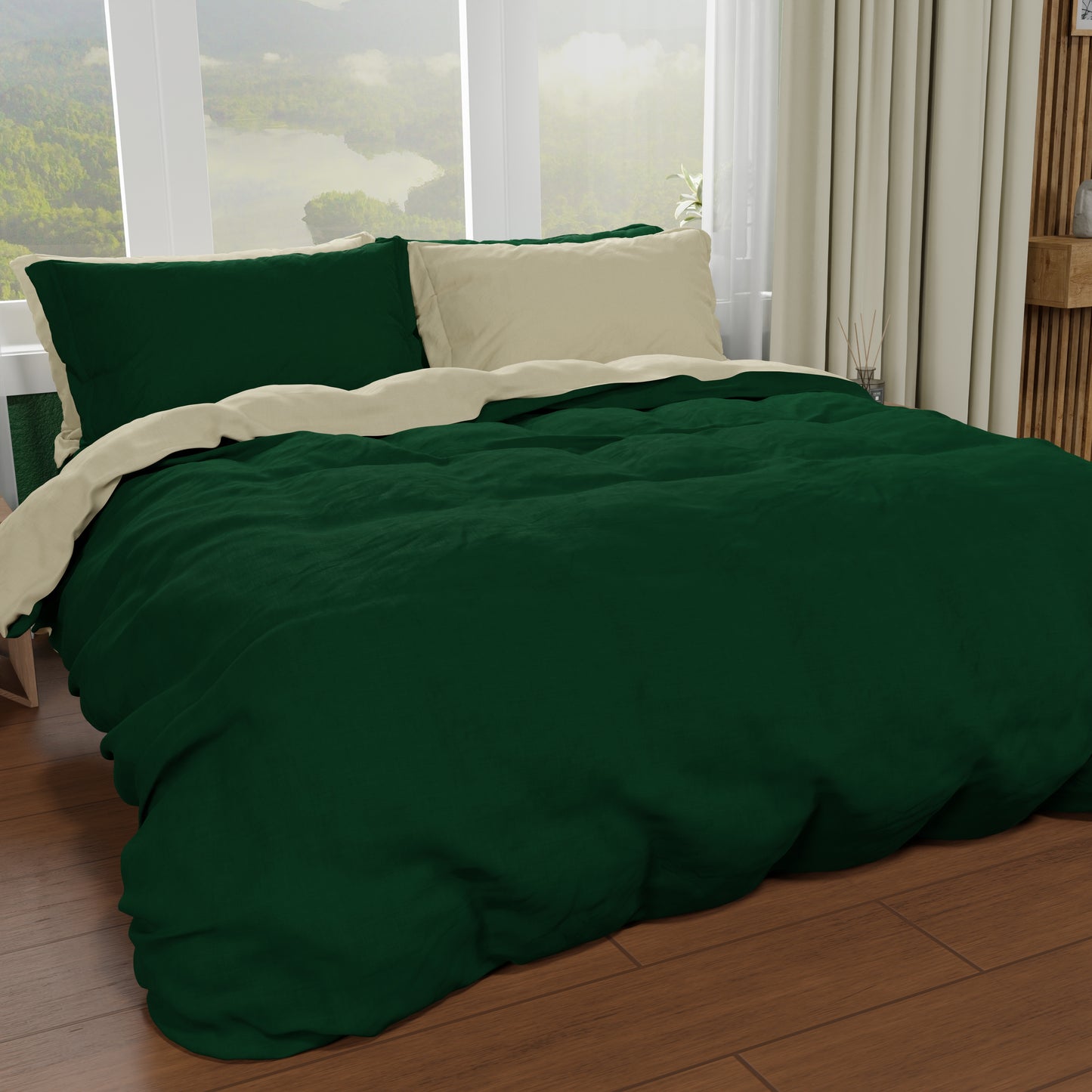 Double Duvet Cover, Duvet Cover and Pillowcases, Taupe/Emerald Green