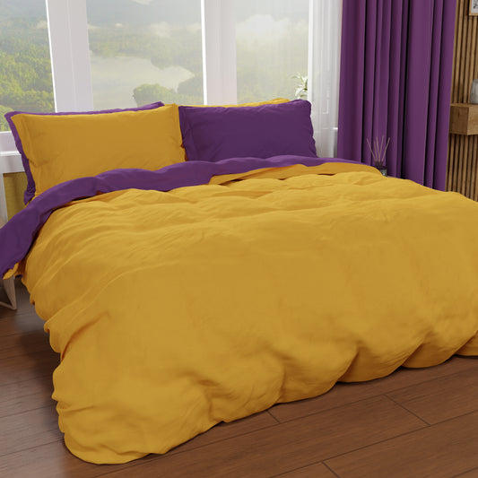 Double Duvet Cover, Duvet Cover and Pillowcases, Purple/Ochre Yellow